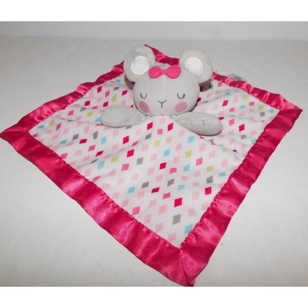 Garanimals Mouse Security Blanket Gray Pink Diamonds Satin Trim Baby lovey nunu